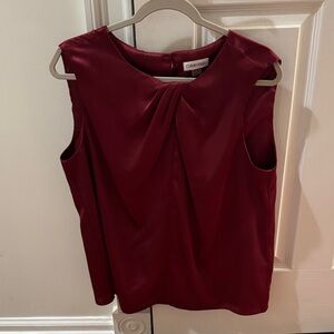 Calvin Klein Sleeveless Pleat-Front Blouse — Burgundy